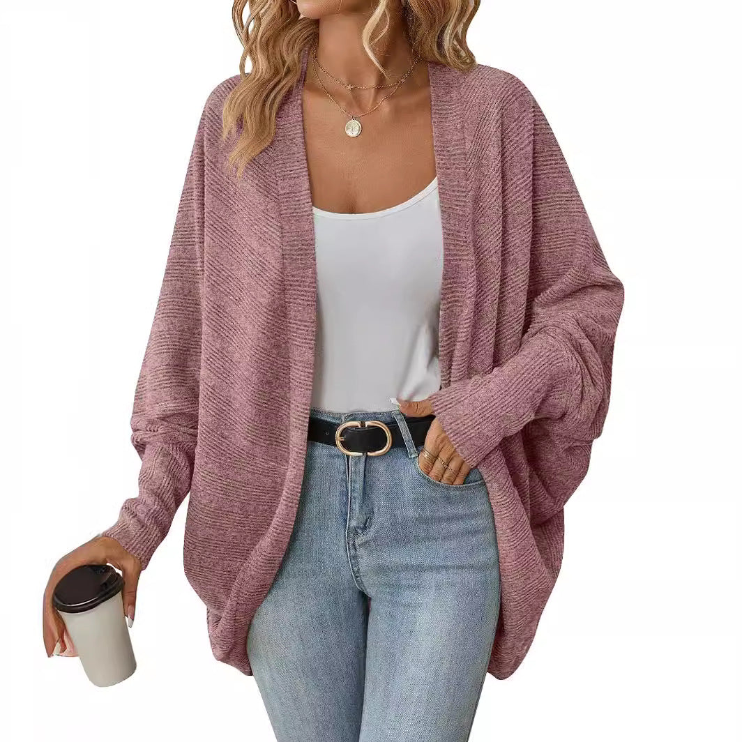 Wholesale Polyester Autumn Winter Women Fashion Bat Sleeve Cardigan Loose Knitted Jacket